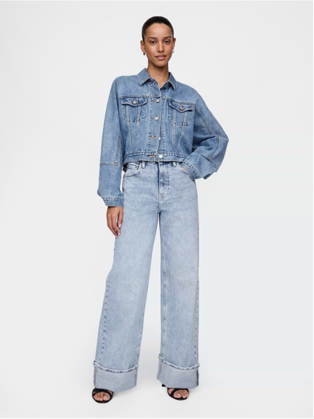 Women's Gap High Rise Stride Cuffed Wide-Leg Jeans Light Blue Size 29/8
